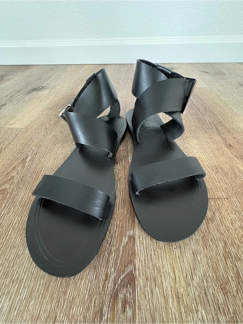 Zara EUC Black Leather Ankle-Strap Flat Sandals Sz: US 7| Minimalist, Chic - Picture 7 of 16